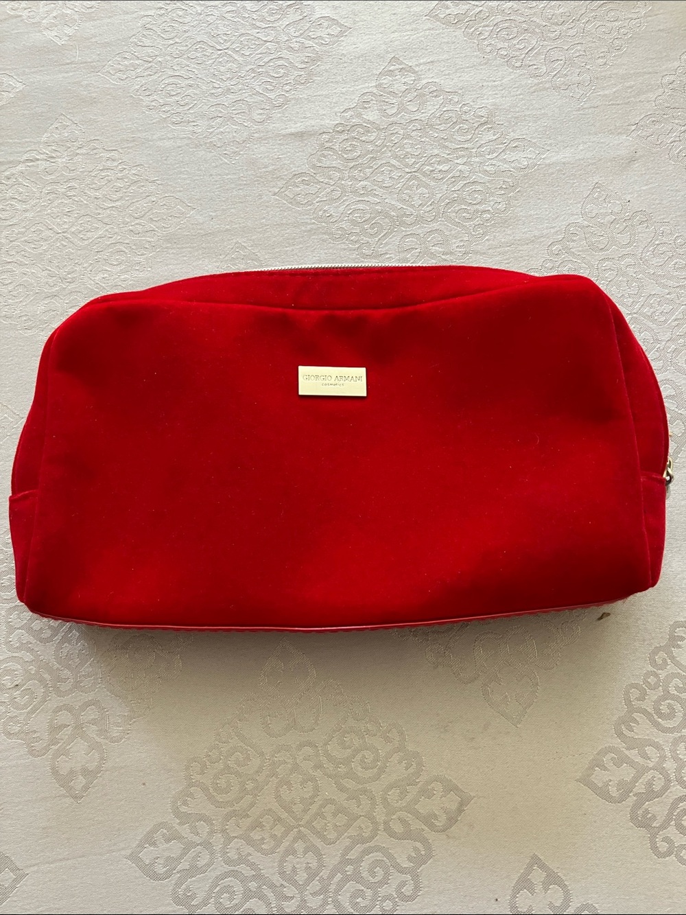 Giorgio Armani Red Velvet Makeup Pouch with Gold Plate